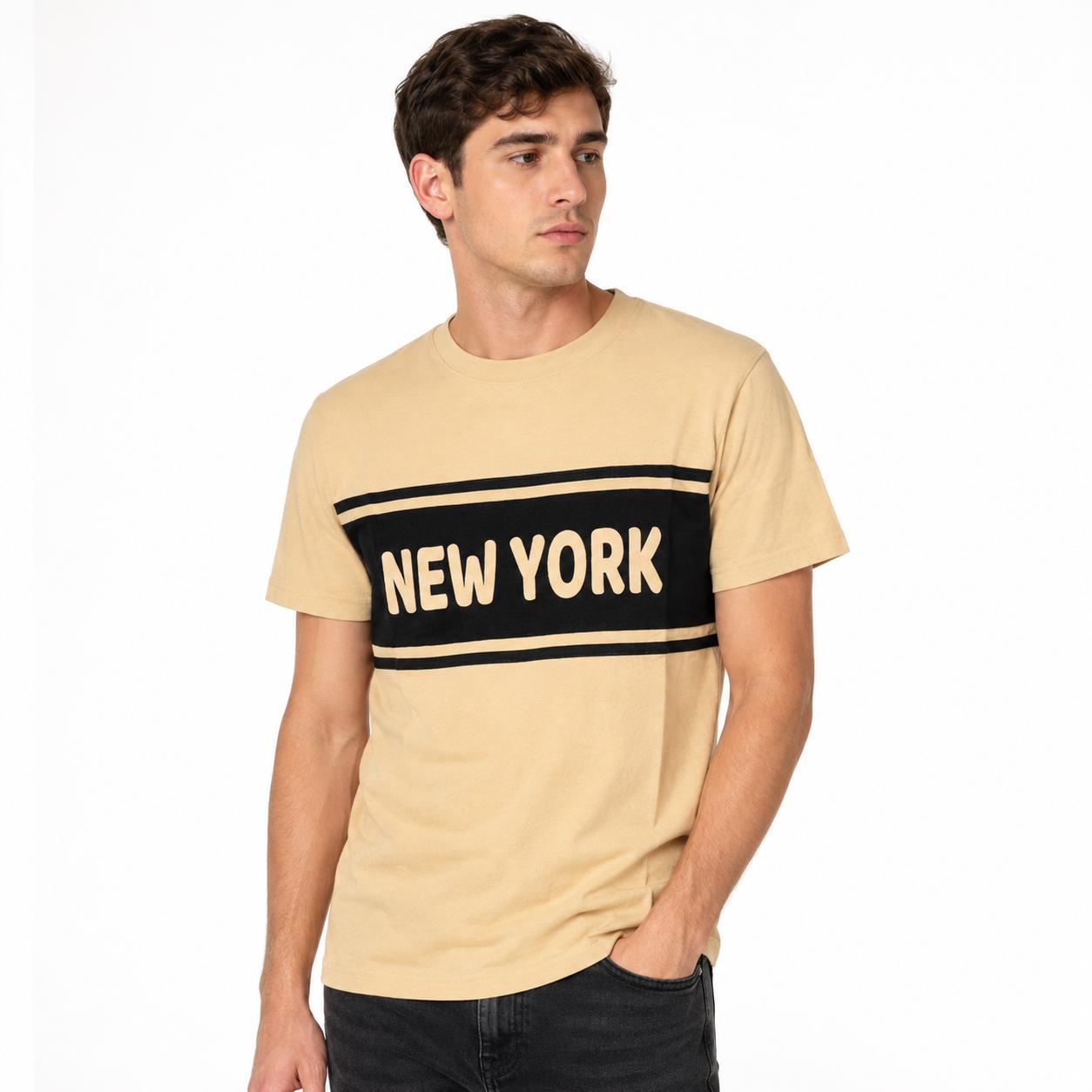 New York Retro Stripe Graphic T-Shirt, Men's Casual Streetwear Top