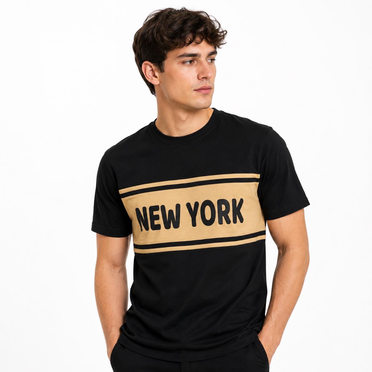 New York Retro Stripe Graphic T-Shirt, Men's Casual Streetwear Top