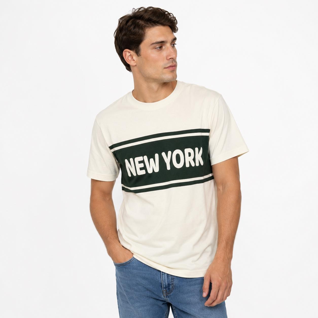 New York Retro Stripe Graphic T-Shirt, Men's Casual Streetwear Top