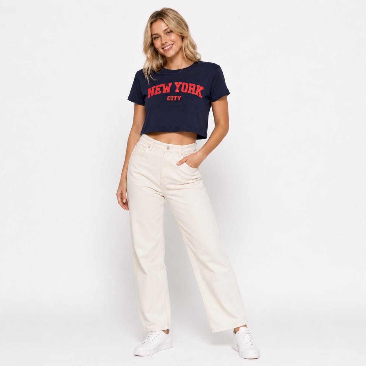 New York City Varsity Graphic Crop Top, Cotton Blend Streetwear Tee