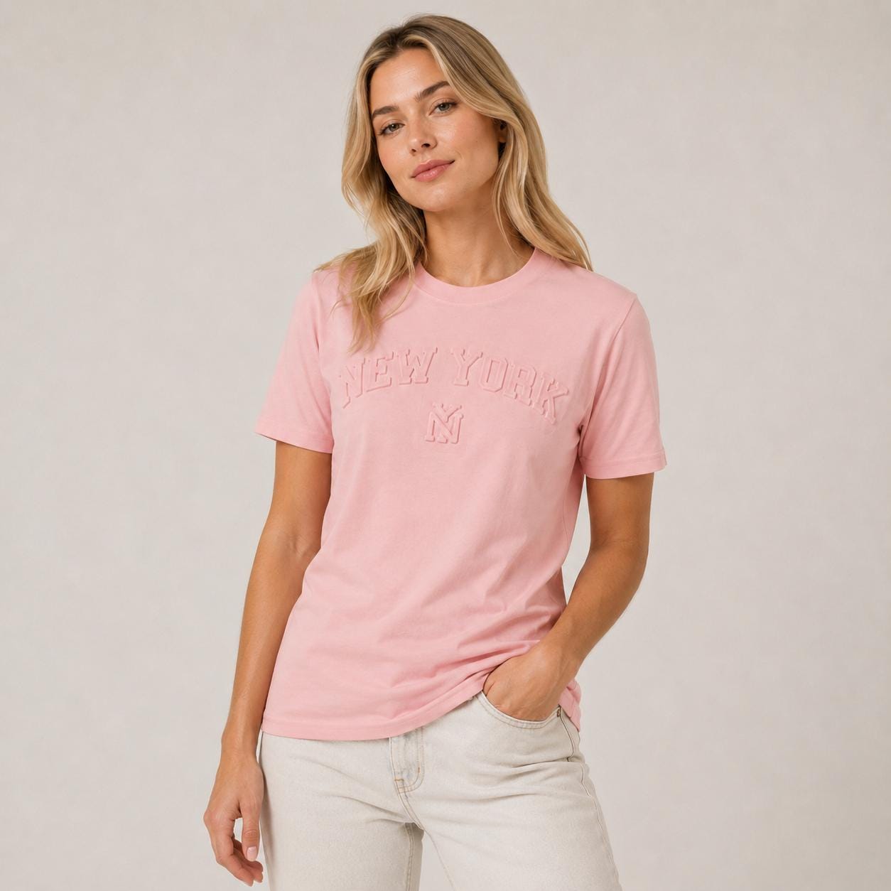New York Raised Letter T-Shirt, Embossed Puff Print Cotton Blend Tee