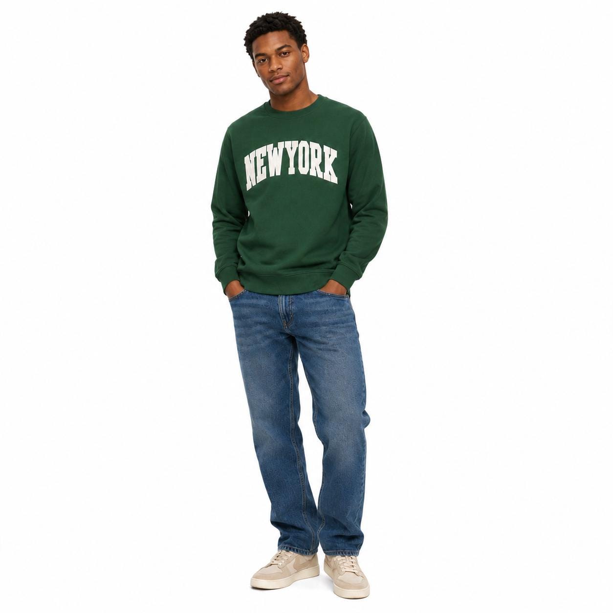 New York Classic Raglan Wide-Collar applique Crewneck Sweatshirt, Unisex Streetwear Pullover Sweater