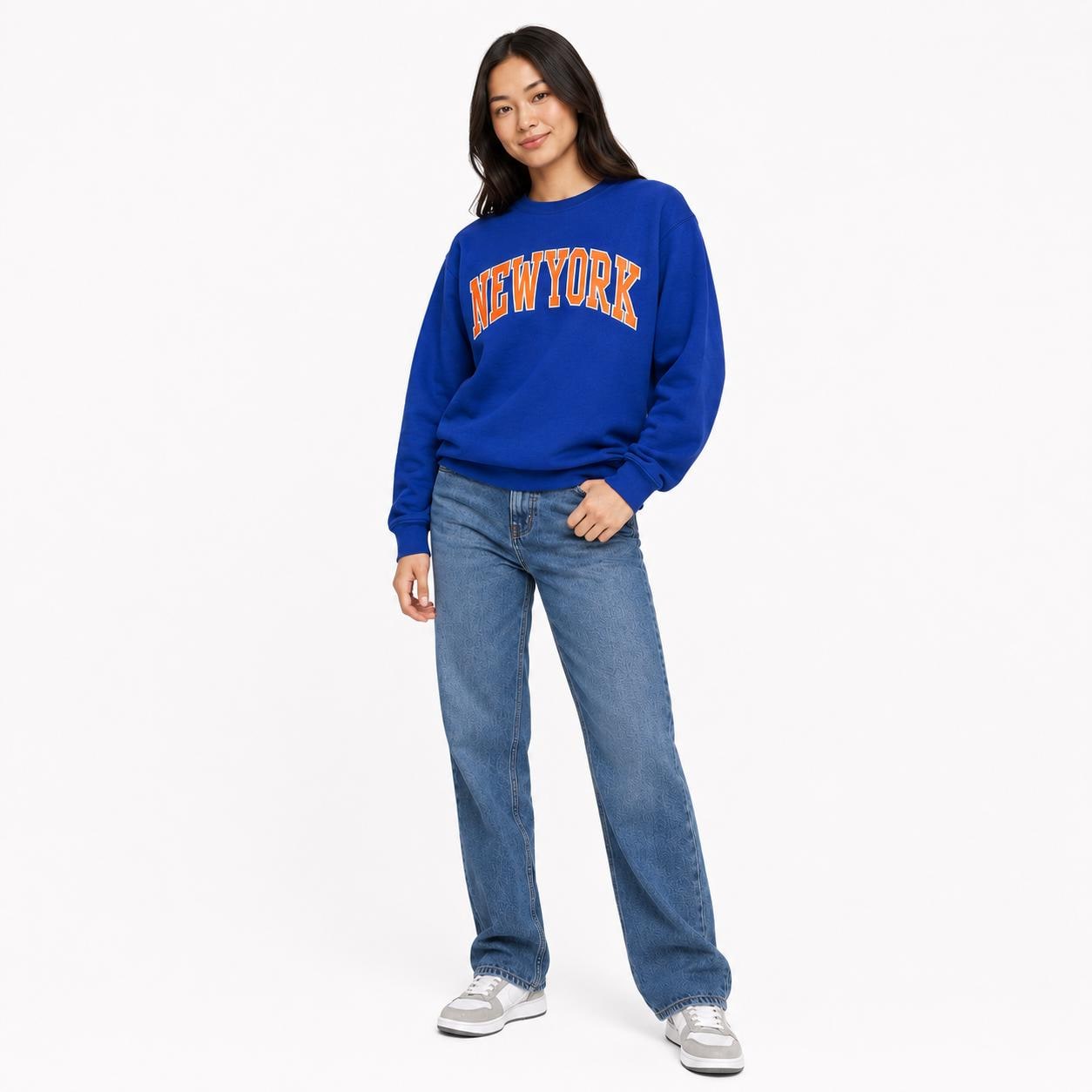 New York Classic Raglan Wide-Collar applique Crewneck Sweatshirt, Unisex Streetwear Pullover Sweater