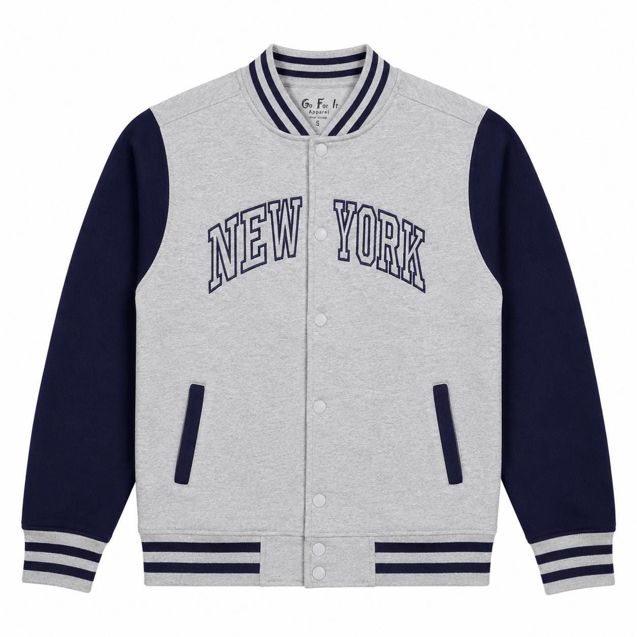 New York Varsity Jacket, Unisex Streetwear Button, Applique NY Patch