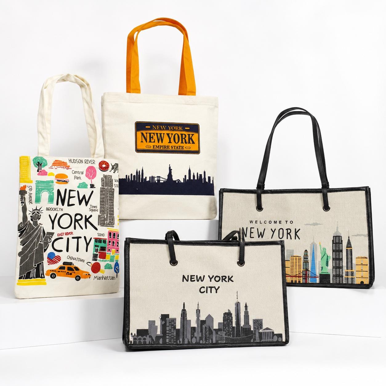 New York City Graphic Tote Bag, Statue of Liberty Skyline Shoulder Bag, Travel Souvenir