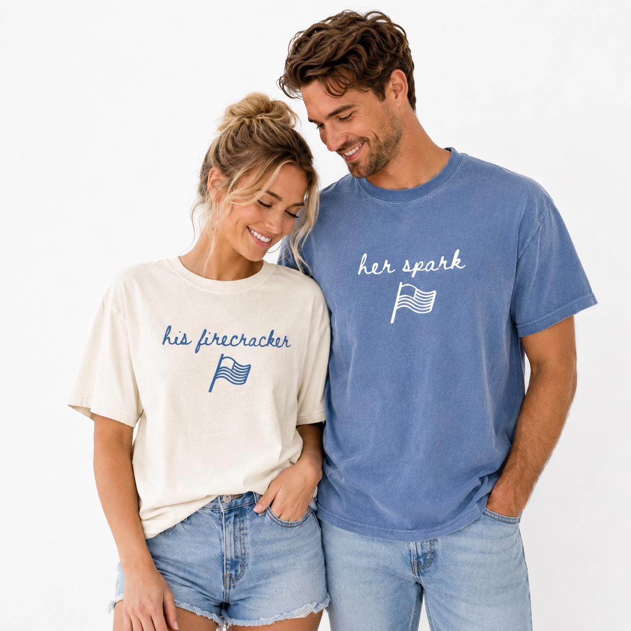 Comfort Colors USA Flag Couple Shirts, Patriotic 4th of July T-Shirts