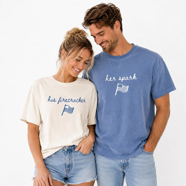 Comfort Colors USA Flag Couple Shirts, Patriotic 4th of July T-Shirts