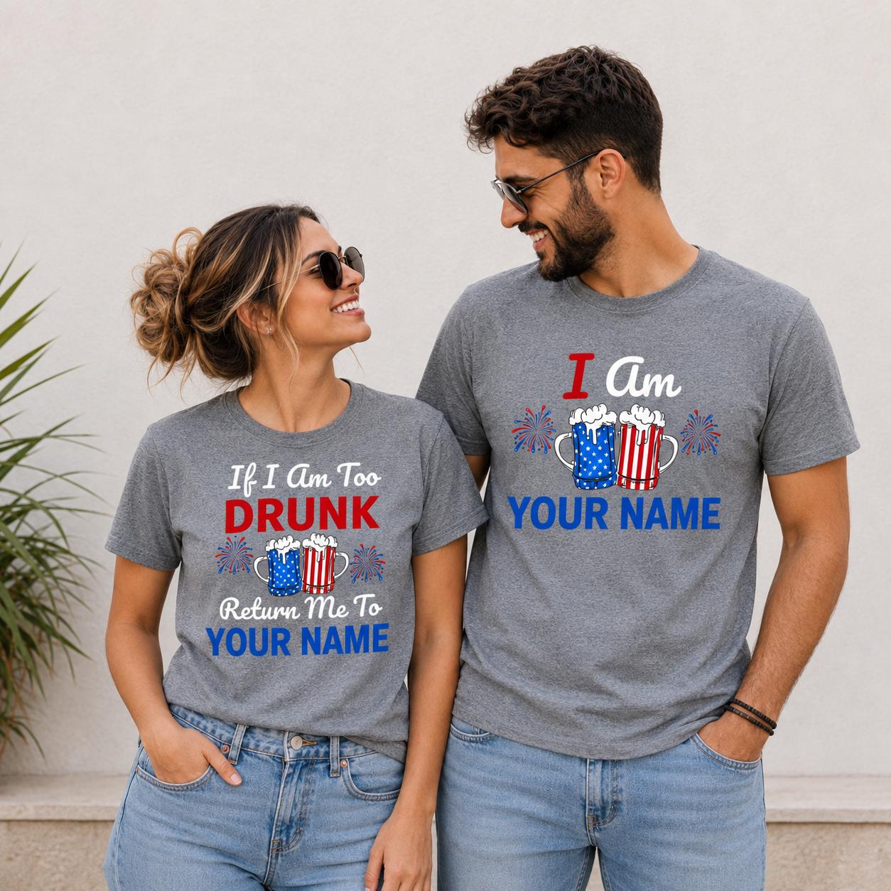 Comfort Colors USA Patriotic Beer Mugs Shirt, 4th of July Couple Gift