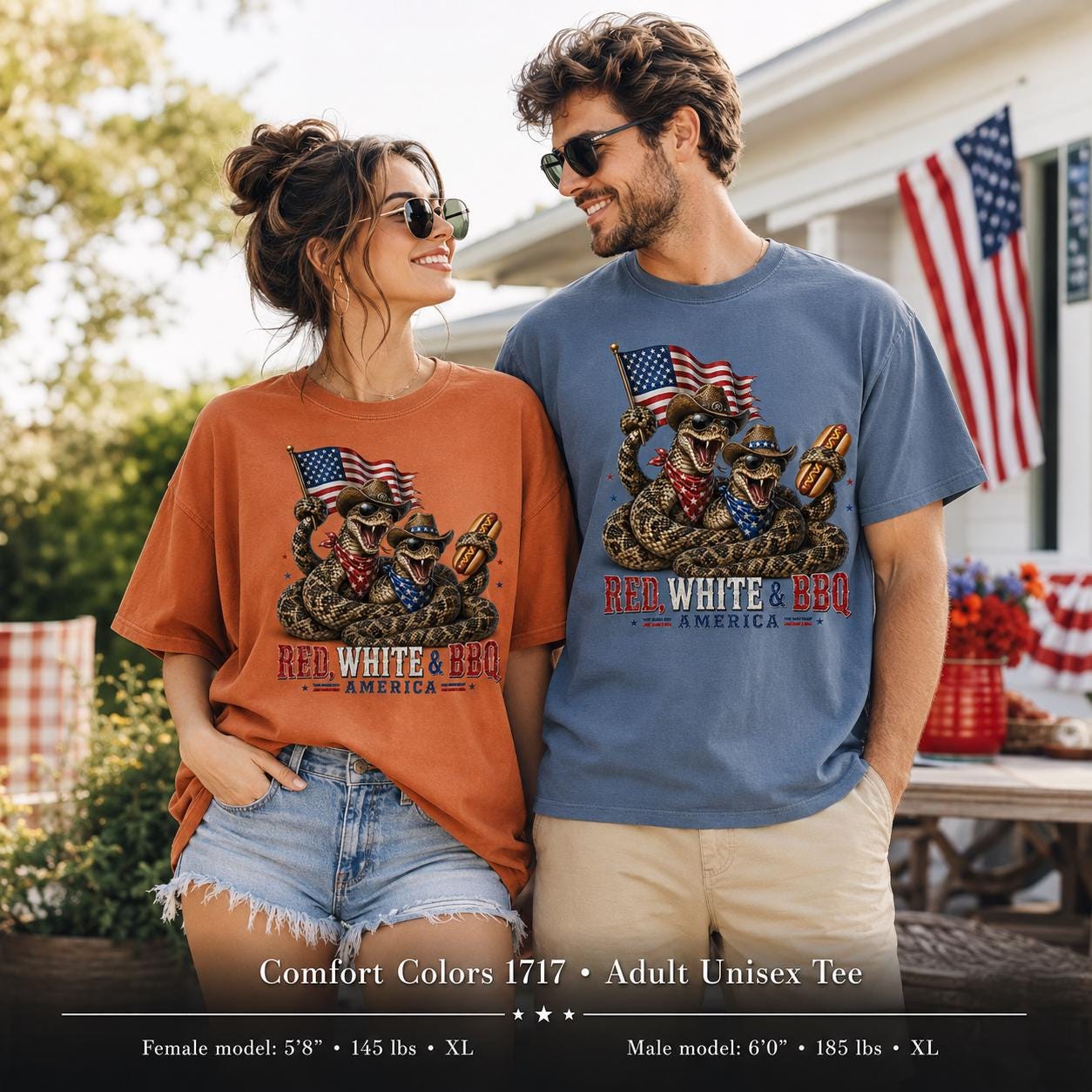 Red White BBQ Cowboy Snakes T-Shirt, Patriotic 4th July America Tee