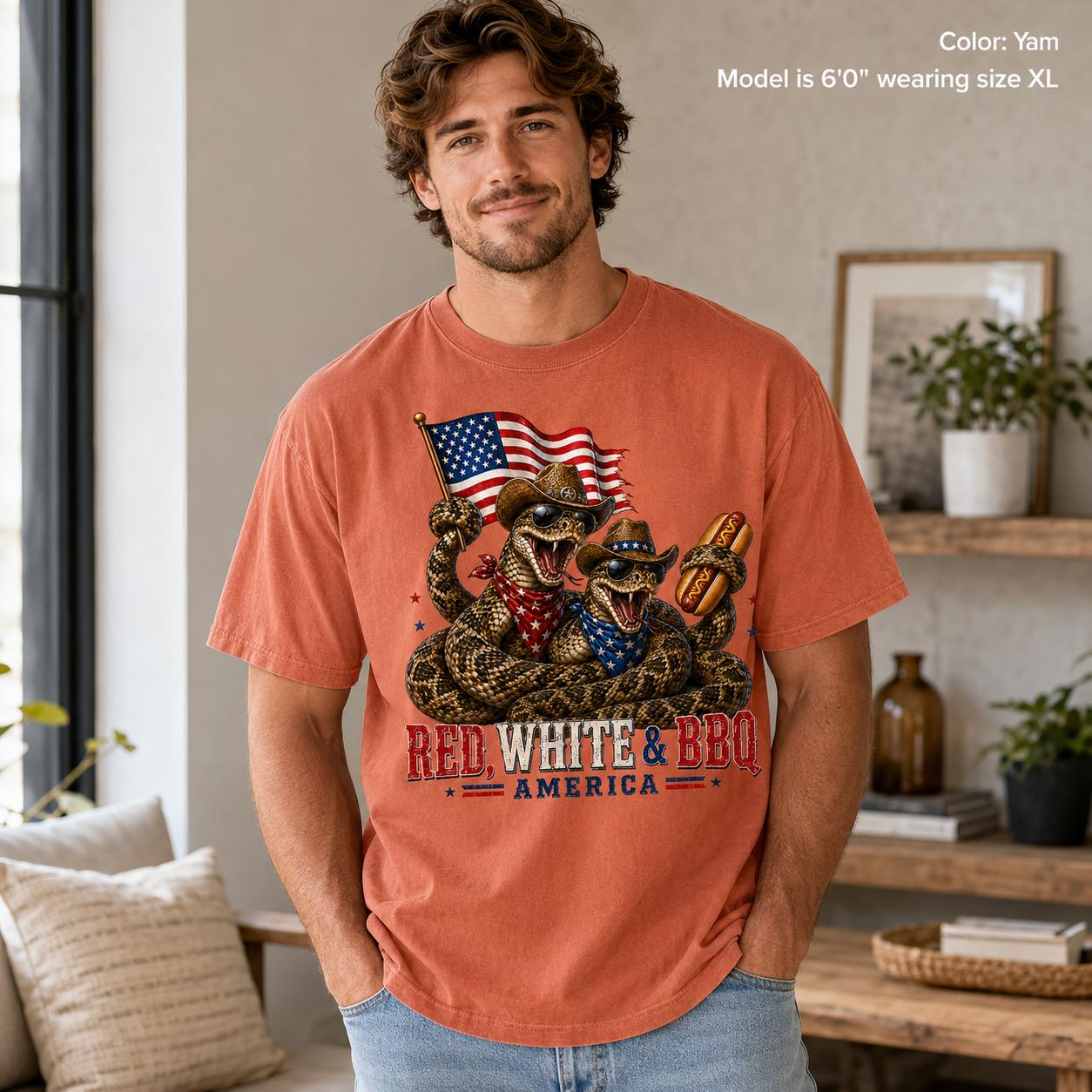 Red White BBQ Cowboy Snakes T-Shirt, Patriotic 4th July America Tee