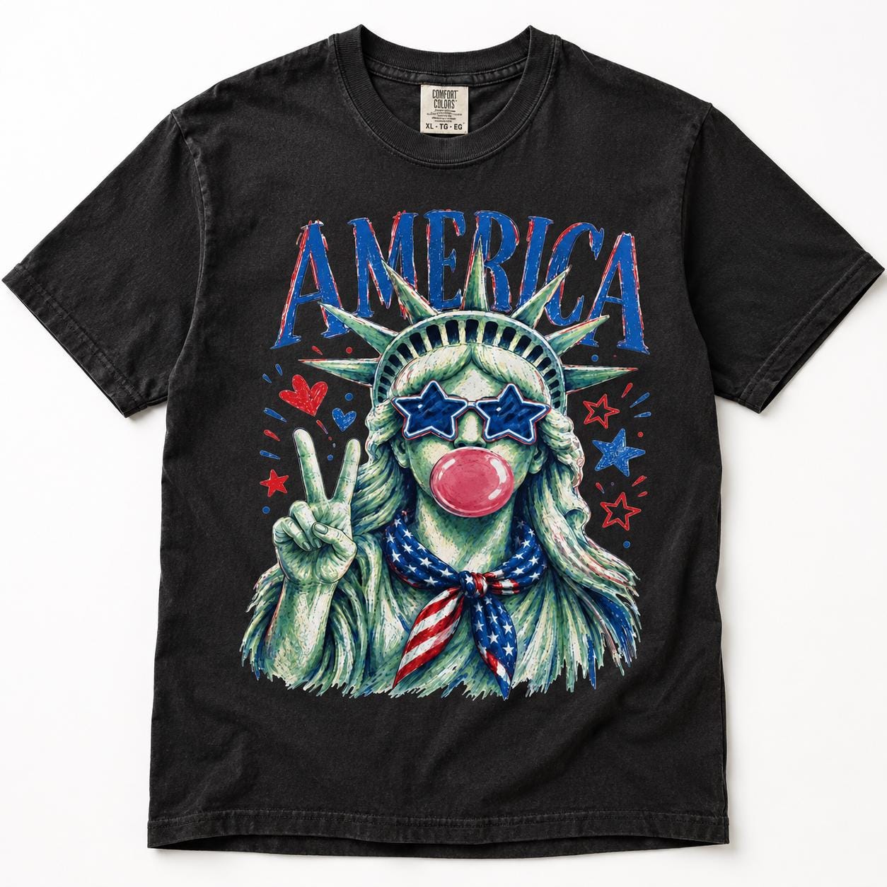 Comfort Colors Statue of Liberty Graphic Tee, Patriotic USA Bubble Gum America Shirt