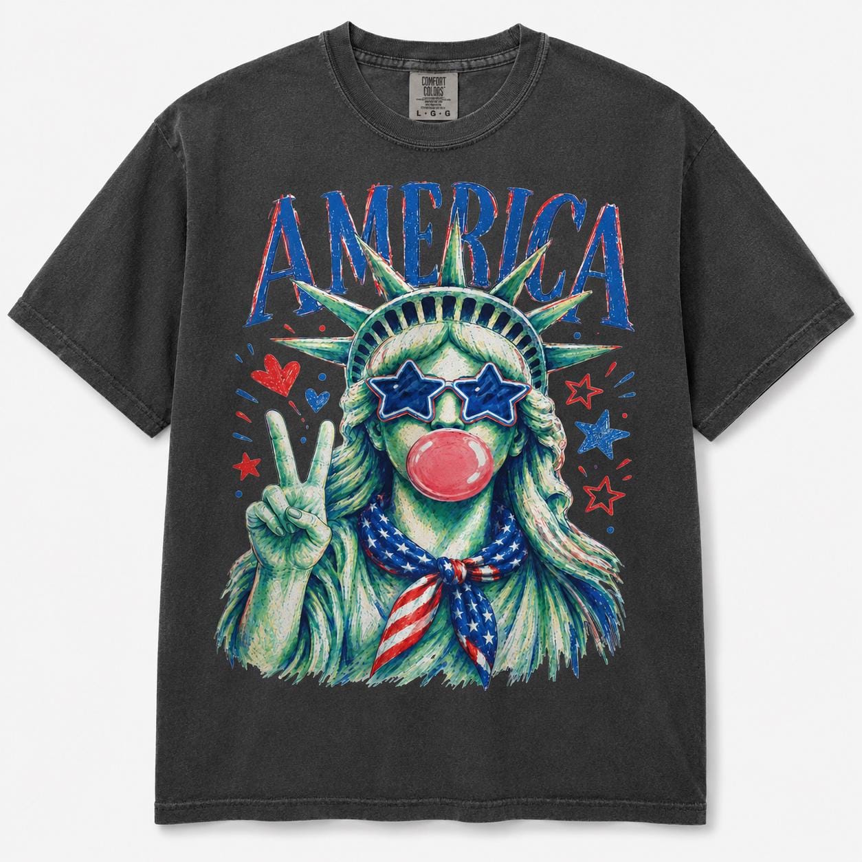 Comfort Colors Statue of Liberty Graphic Tee, Patriotic USA Bubble Gum America Shirt