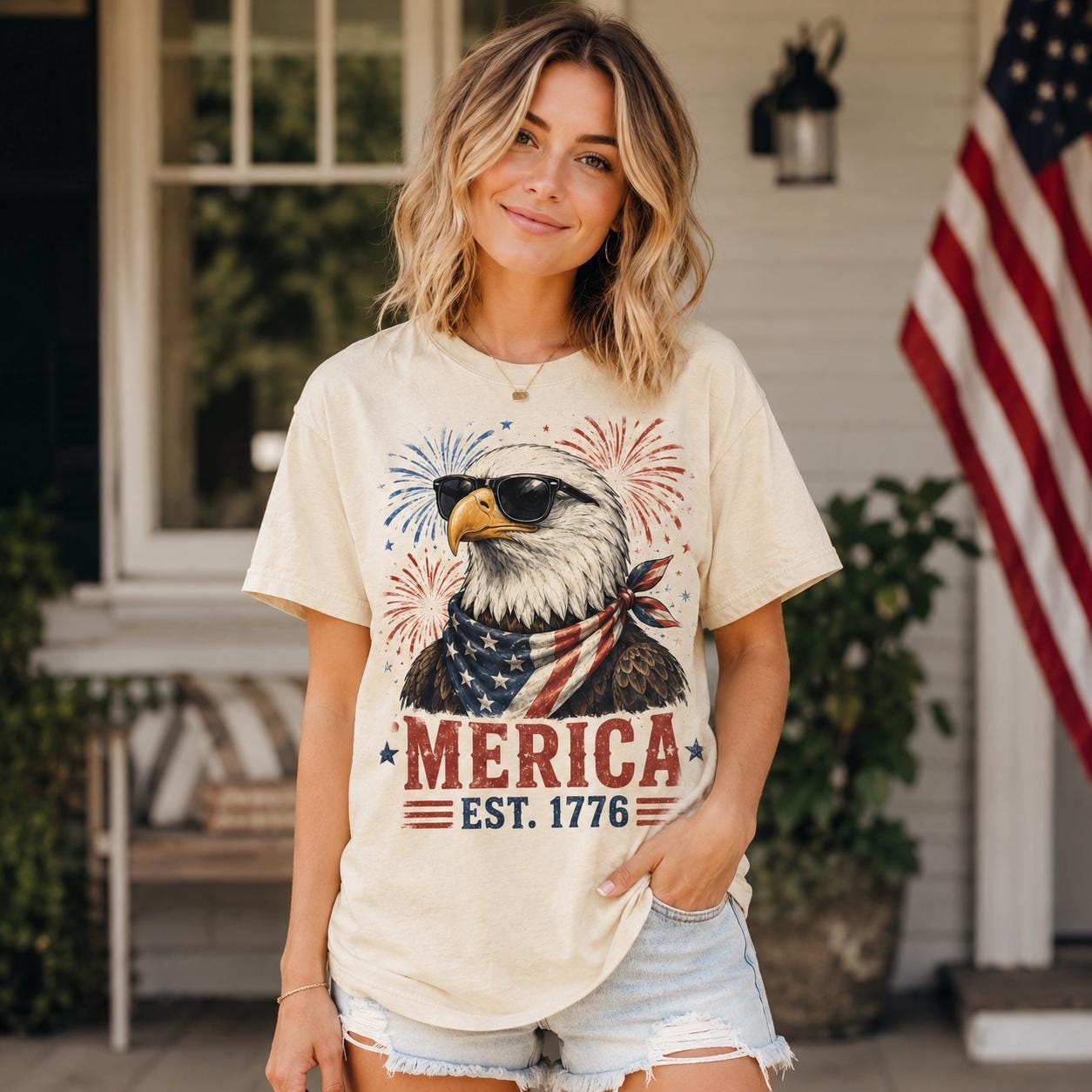 Feral Free Eagle Shirt, Comfort Colors Patriotic Tee, Independence Day EST 1776