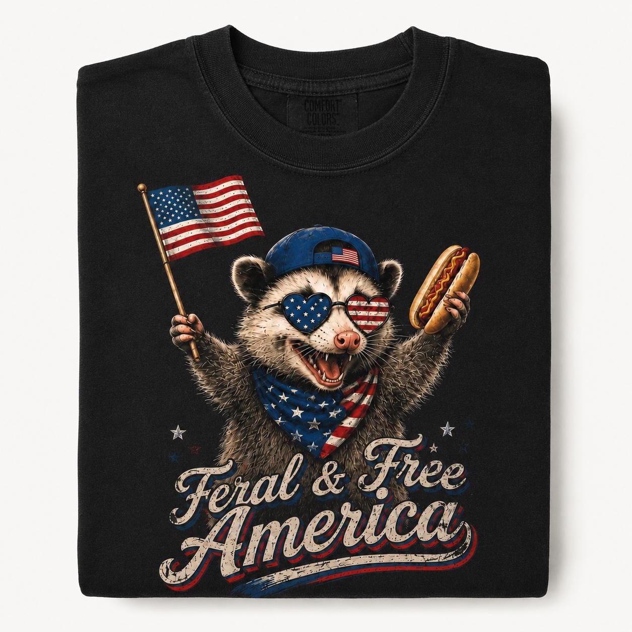 Feral America Opossum Shirt, Comfort Colors 4th July Tee, Patriotic Raccoon BBQ Shirt