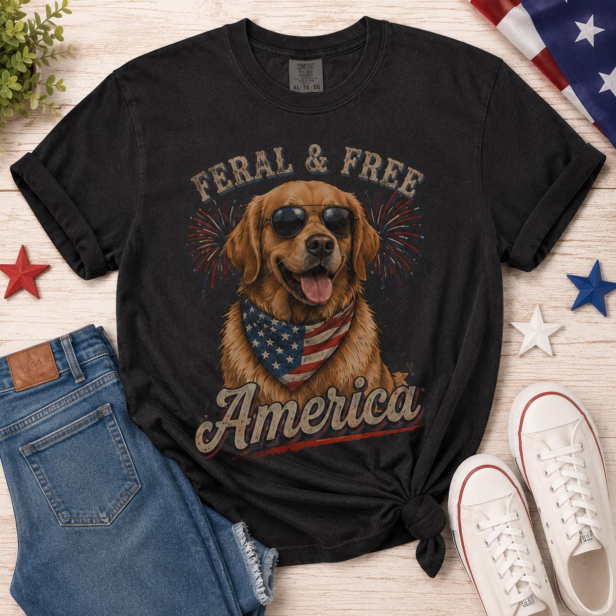Golden Retriever America T-Shirt, Patriotic Dog Comfort Colors Tee