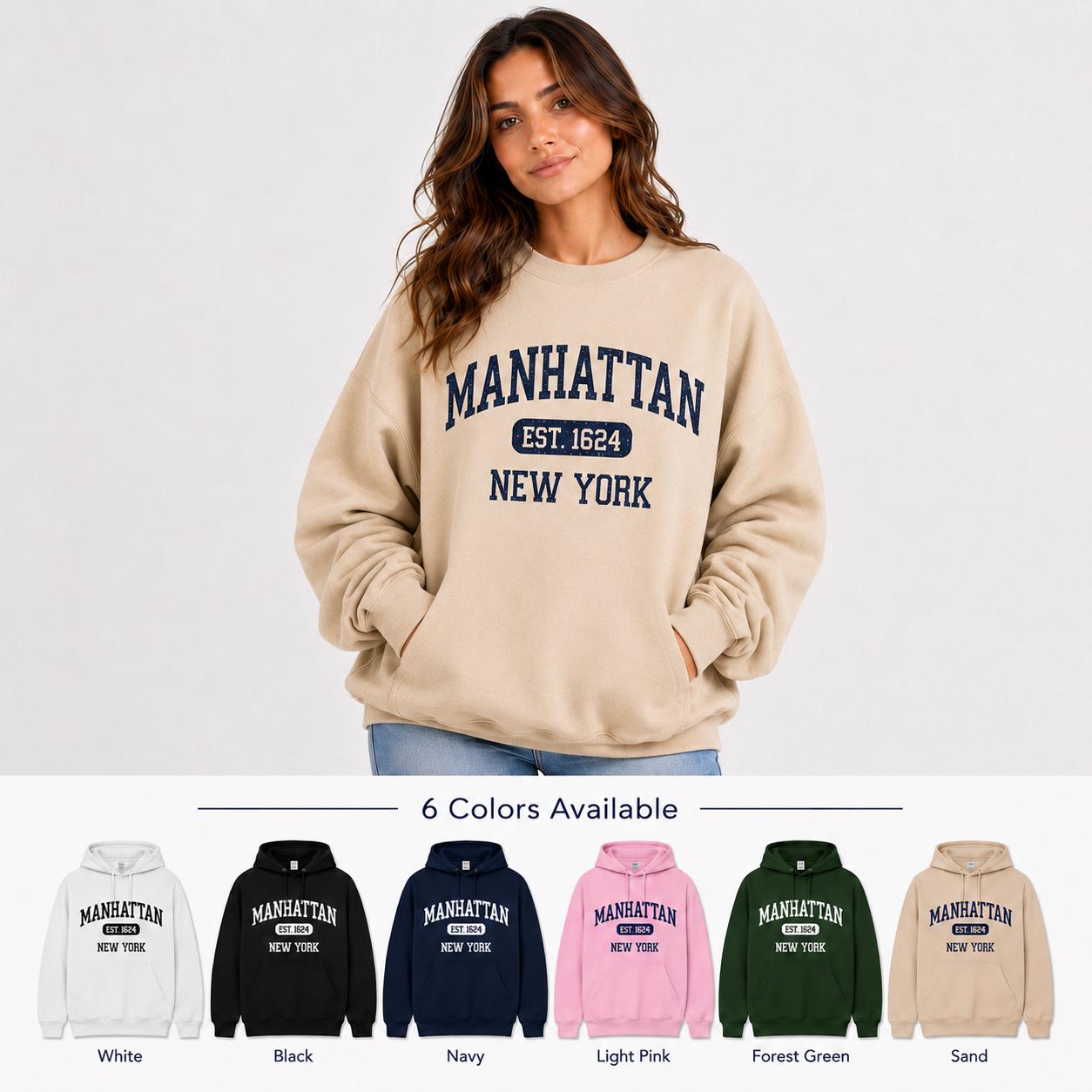 Manhattan Est. 1624 Vintage Collegiate T-Shirt, Sweatshirt, Hoodie