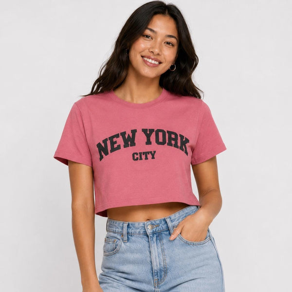 New York City Varsity Graphic Crop Top, Cotton Blend Streetwear Tee