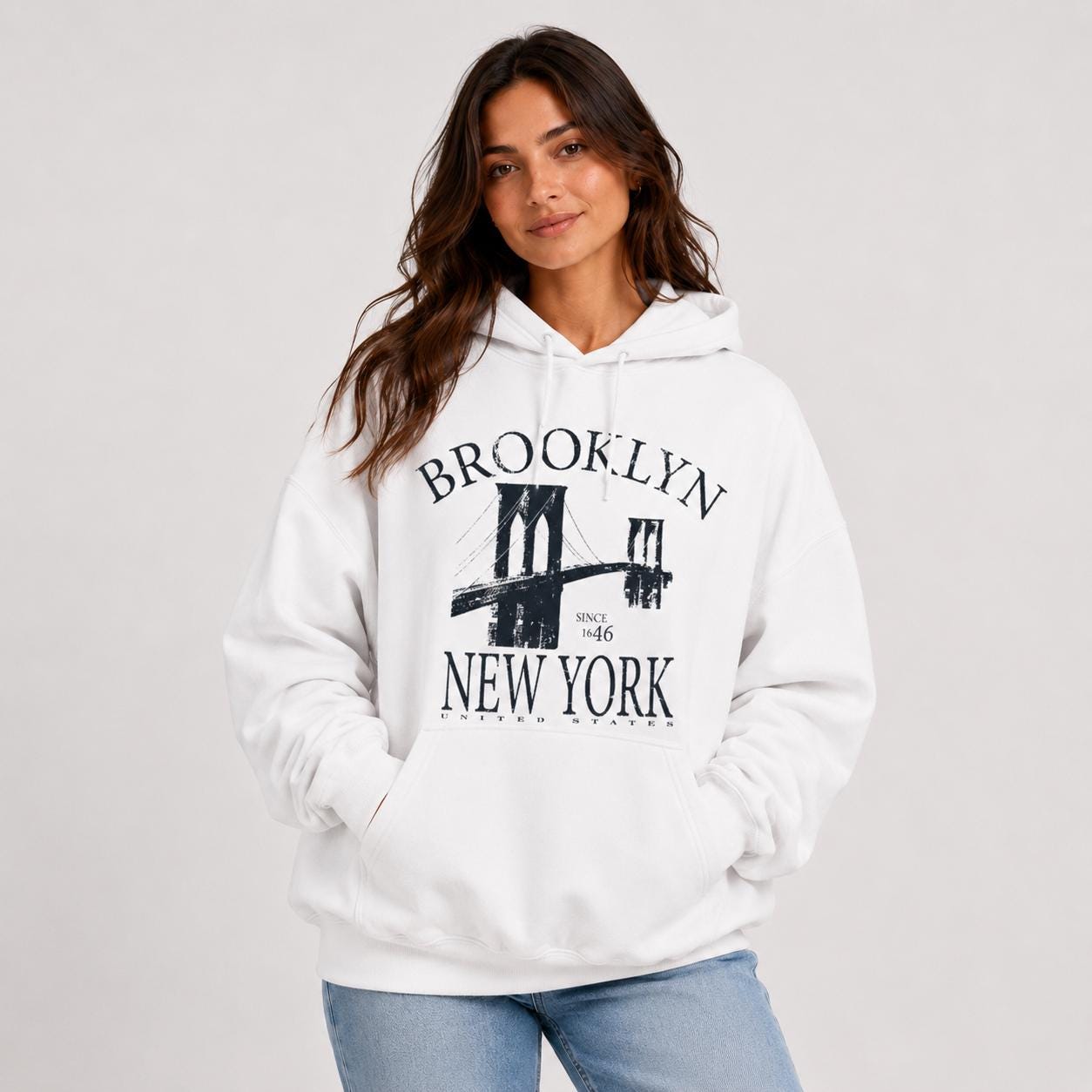 New York Brooklyn Bridge Hoodie | Vintage Graphic Fleece Pullover Sweater