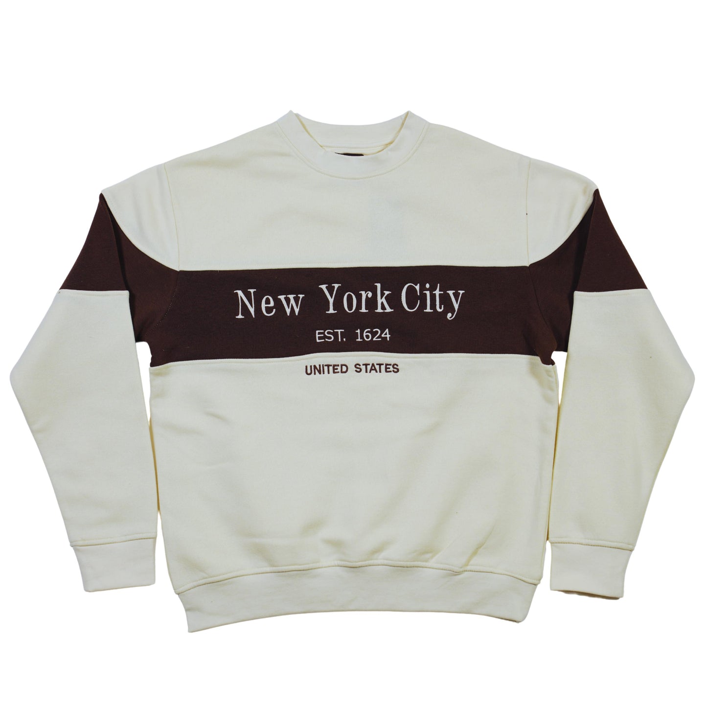 New York City Colorblock embroidered Crewneck Sweatshirt, Est 1624 Graphic Pullover