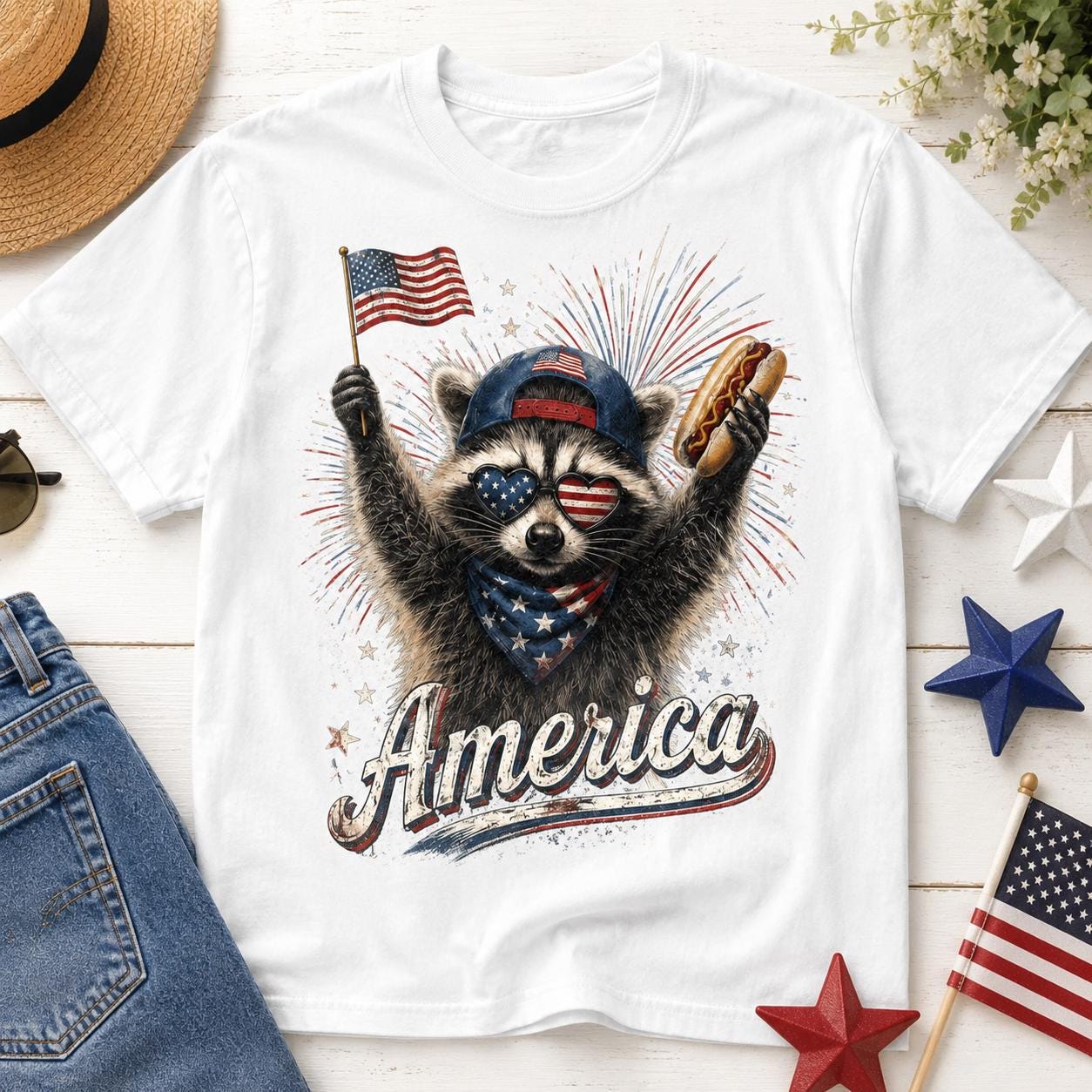 Feral Raccoon America Shirt, Patriotic 4th of July Comfort Colors Tee