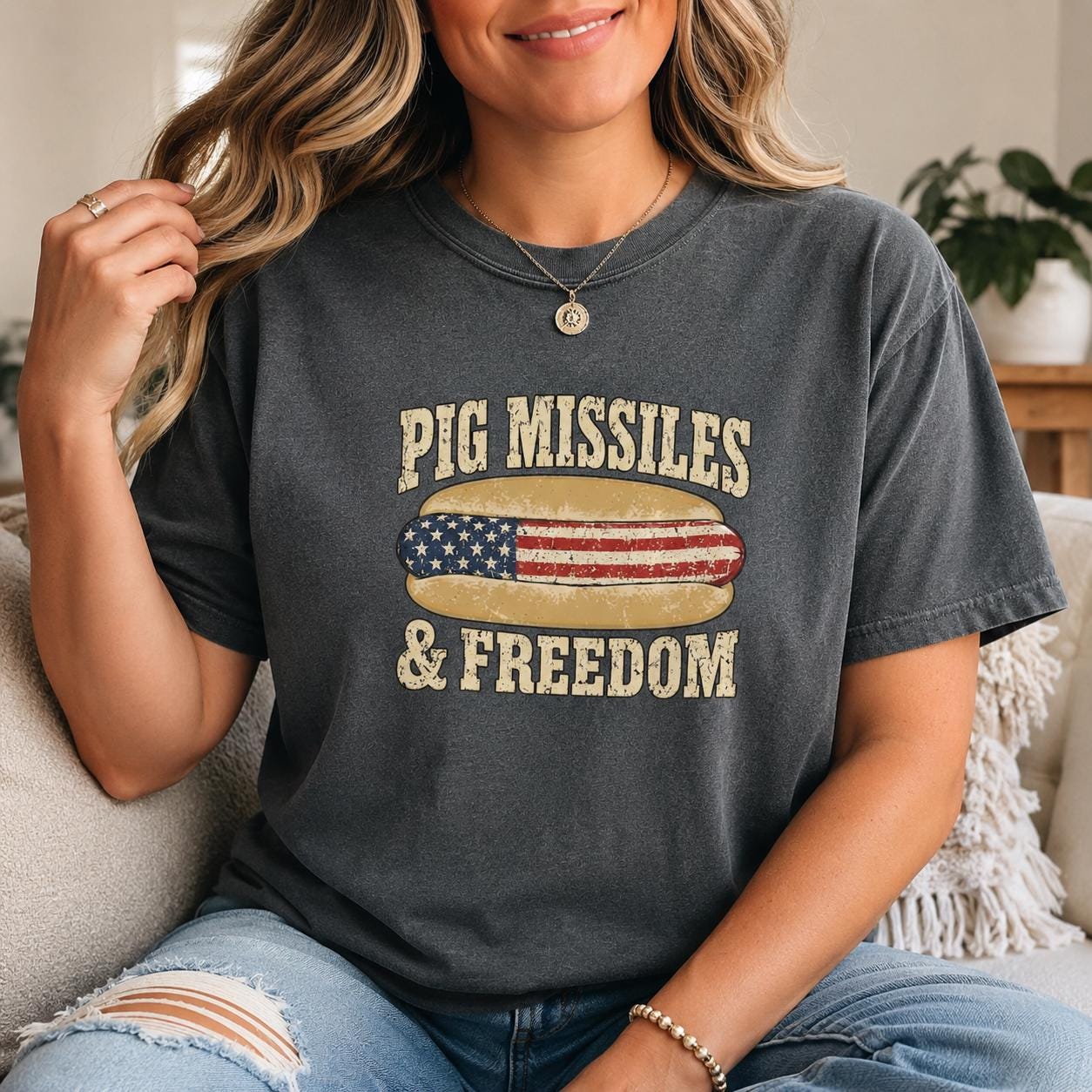Patriotic Hot Dog Shirt, Pig Missiles Freedom Tee, USA Independence Day Comfort Colors