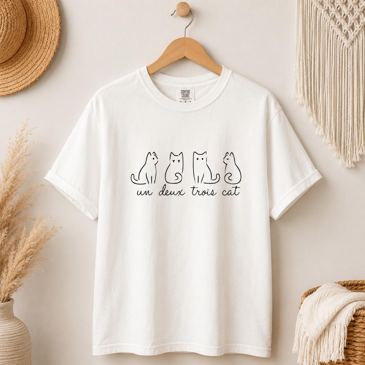 Un Deux Trois Cat Shirt, Minimalist French Cat Lover Tee, Comfort Colors 1717