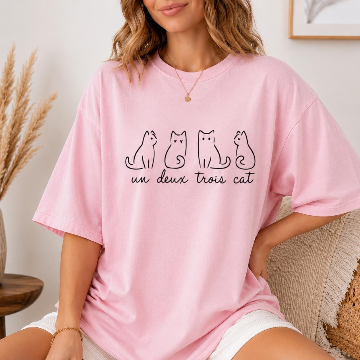 Un Deux Trois Cat Shirt, Minimalist French Cat Lover Tee, Comfort Colors 1717