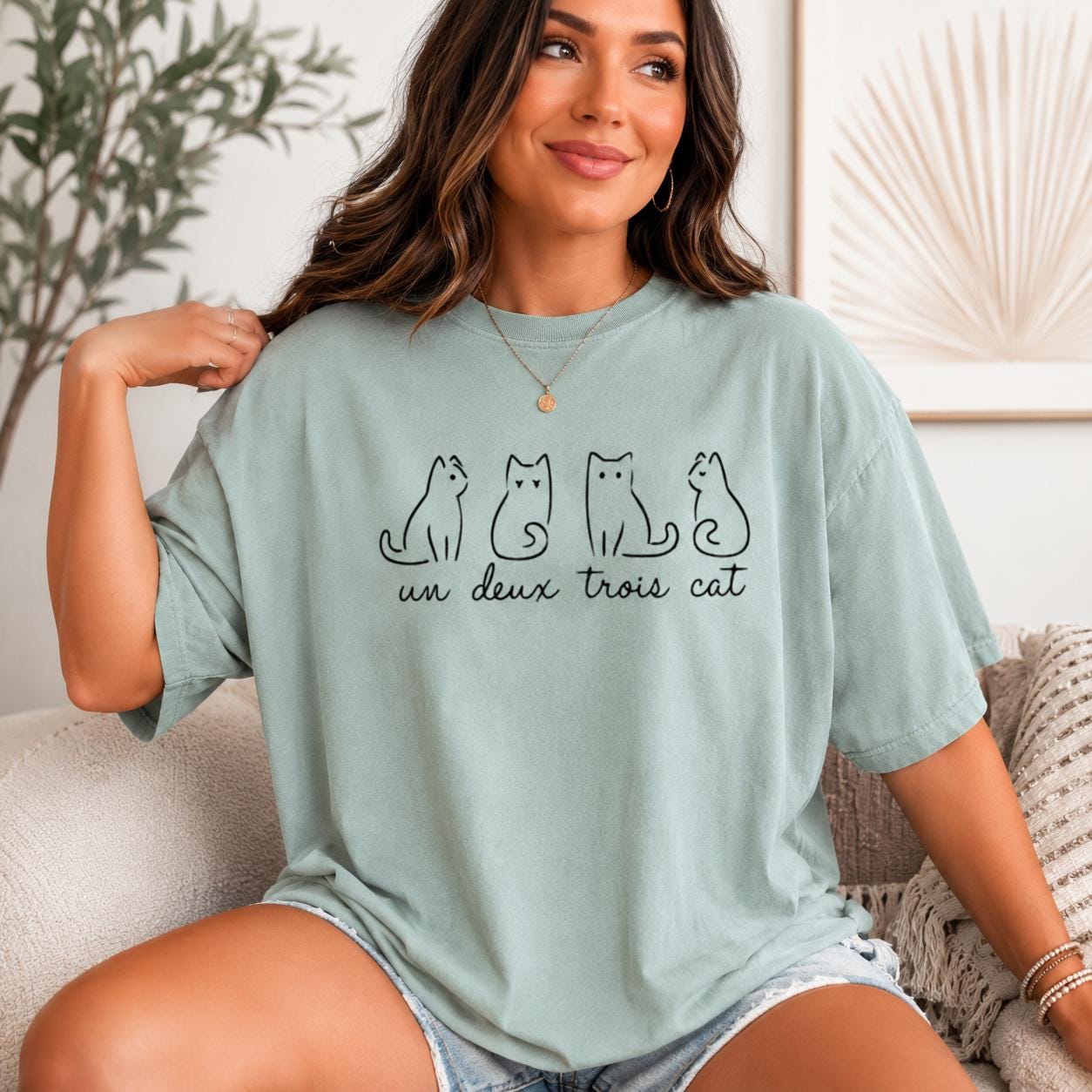 Un Deux Trois Cat Shirt, Minimalist French Cat Lover Tee, Comfort Colors 1717