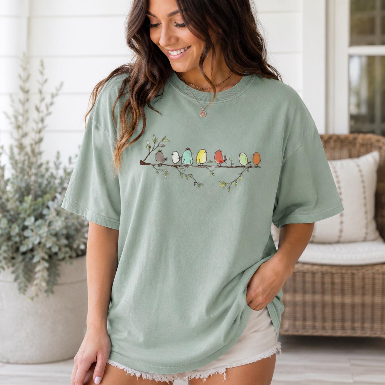 Comfort Colors Birdwatching Shirt, Birds on Branch Tee, Bird Lover Gift, Backyard Birder Apparel
