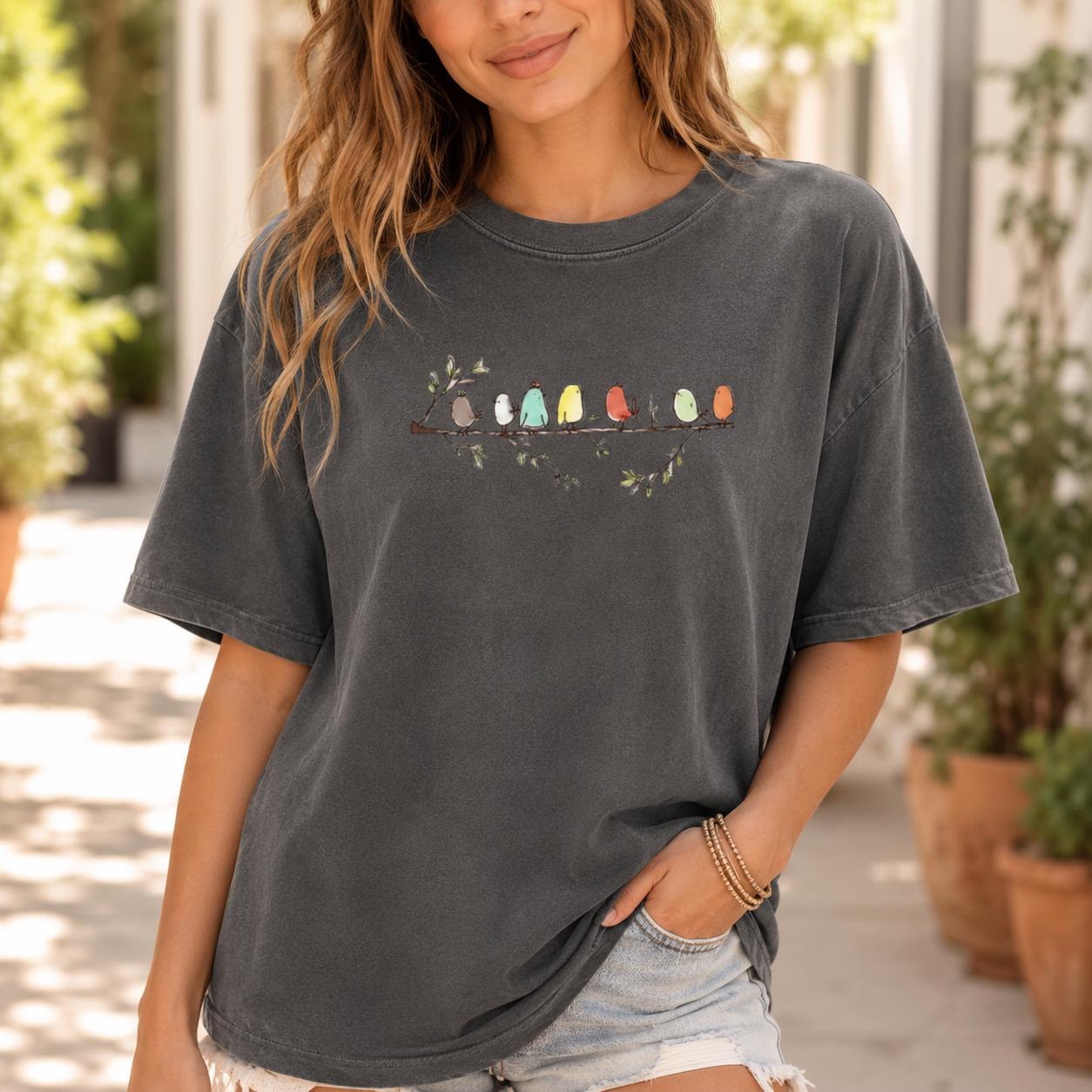 Comfort Colors Birdwatching Shirt, Birds on Branch Tee, Bird Lover Gift, Backyard Birder Apparel