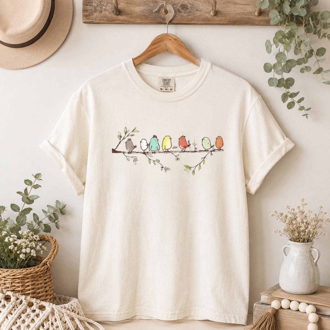 Comfort Colors Birdwatching Shirt, Birds on Branch Tee, Bird Lover Gift, Backyard Birder Apparel