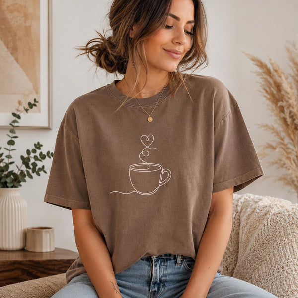 Minimalist Celestial Coffee Shirt, Single Line Art Latte Tee, Comfort Colors 1717