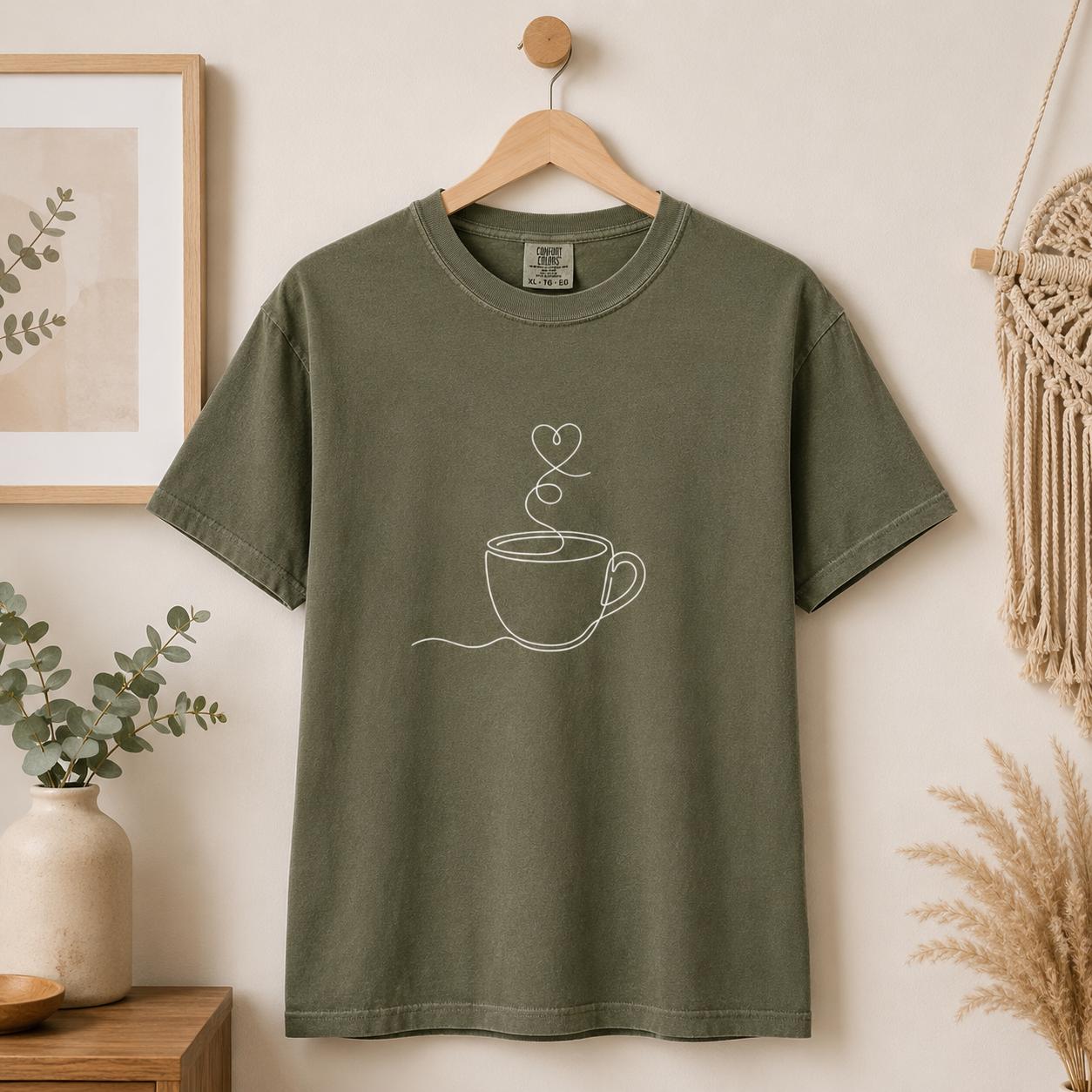 Minimalist Celestial Coffee Shirt, Single Line Art Latte Tee, Comfort Colors 1717