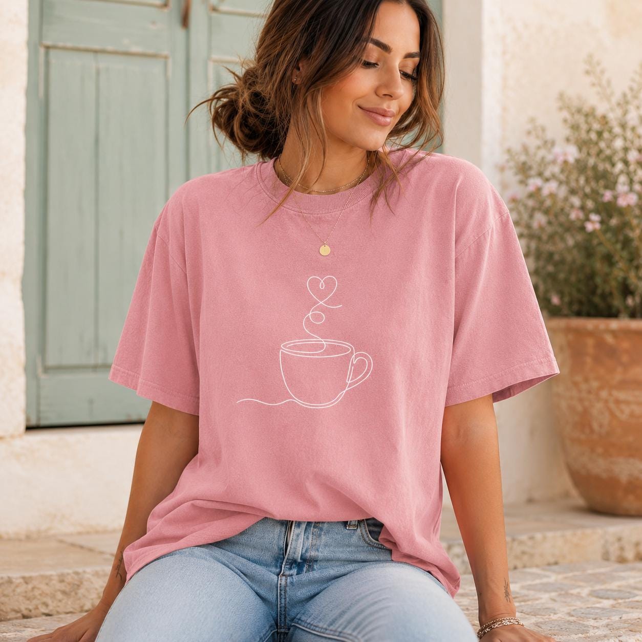 Minimalist Celestial Coffee Shirt, Single Line Art Latte Tee, Comfort Colors 1717