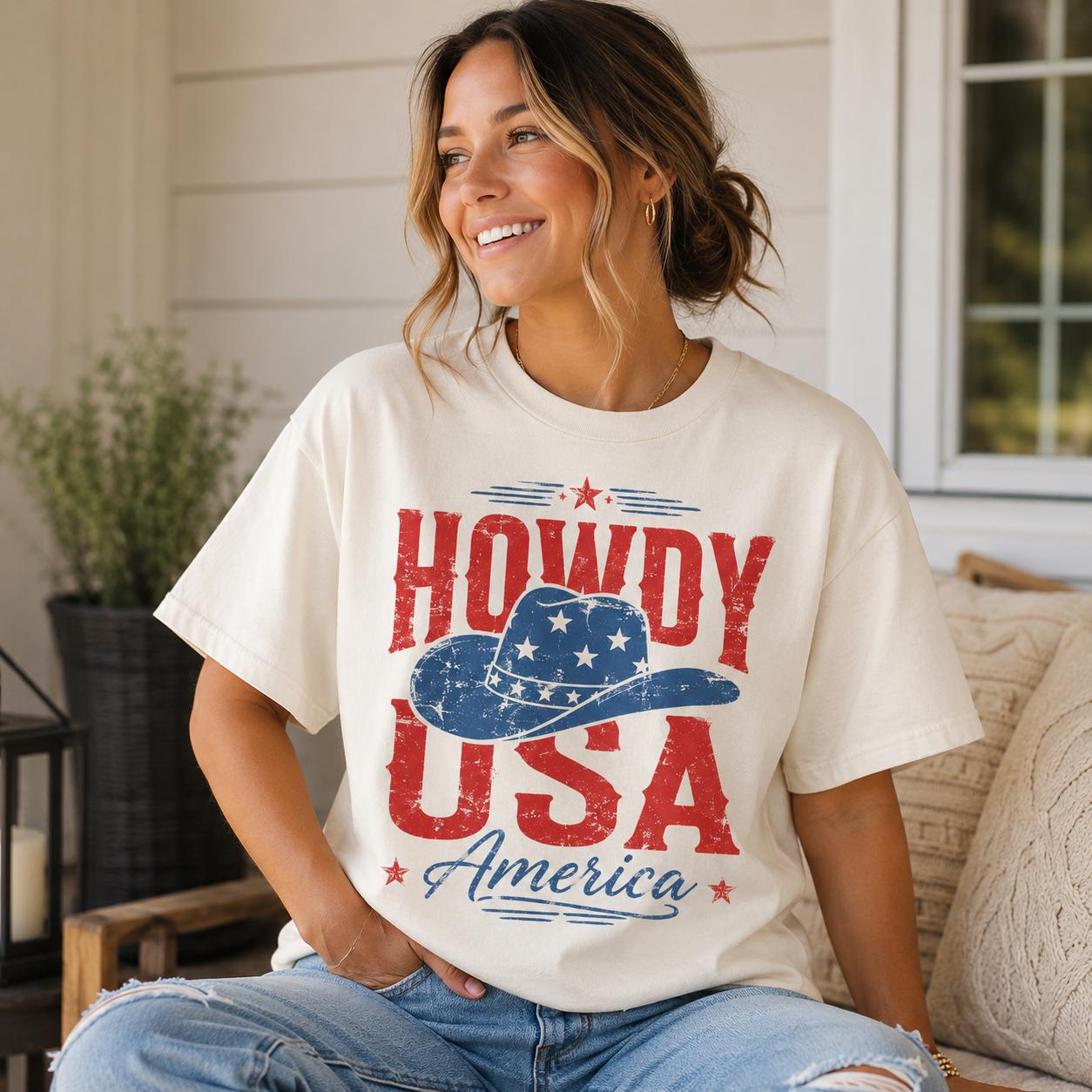 Howdy America Cowboy Hat T-Shirt, Sweatshirt, Hoodie