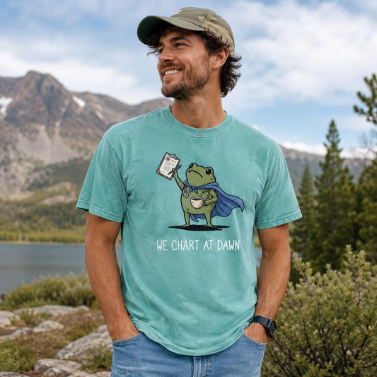 Comfort Colors Frog Nurse Shirt, Funny RN We Chart At Dawn Tee