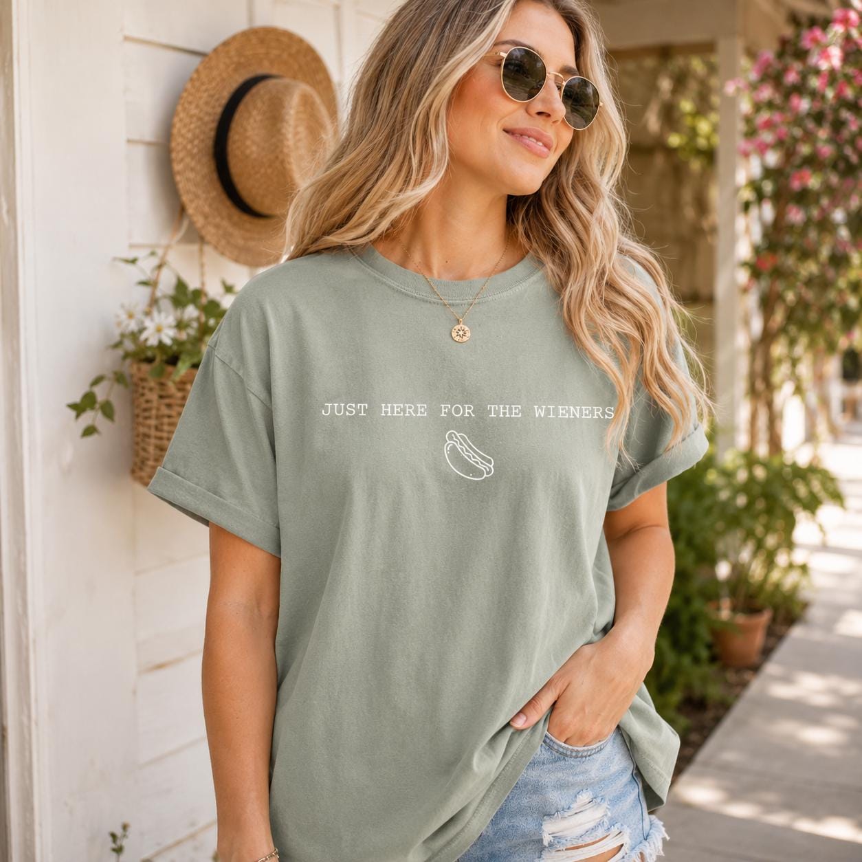 Just Here For The Wieners Hot Dog Tee, Comfort Colors BBQ Shirt