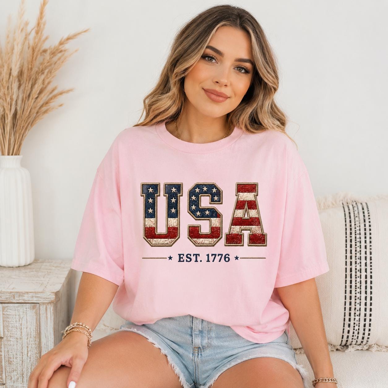 USA Flag T-Shirt, Patriotic Est 1776 Tee, Independence Day Apparel