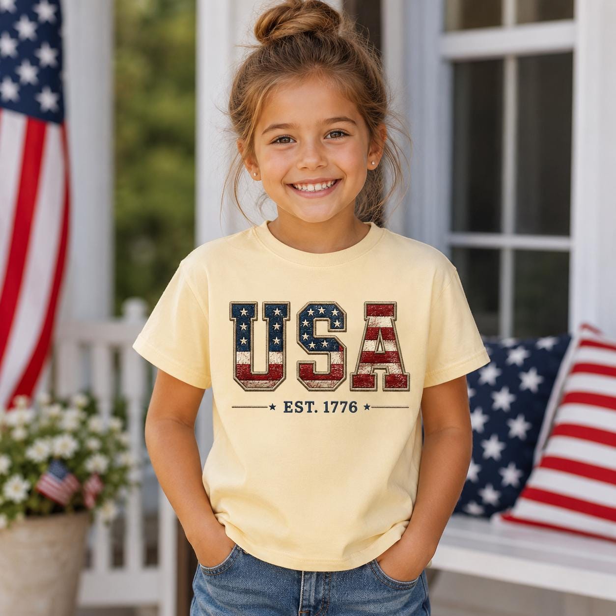 USA Flag T-Shirt, Patriotic Est 1776 Tee, Independence Day Apparel