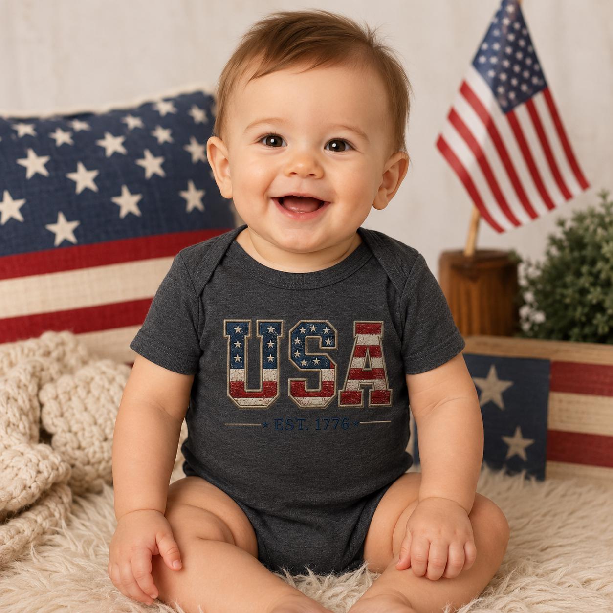 USA Flag T-Shirt, Patriotic Est 1776 Tee, Independence Day Apparel
