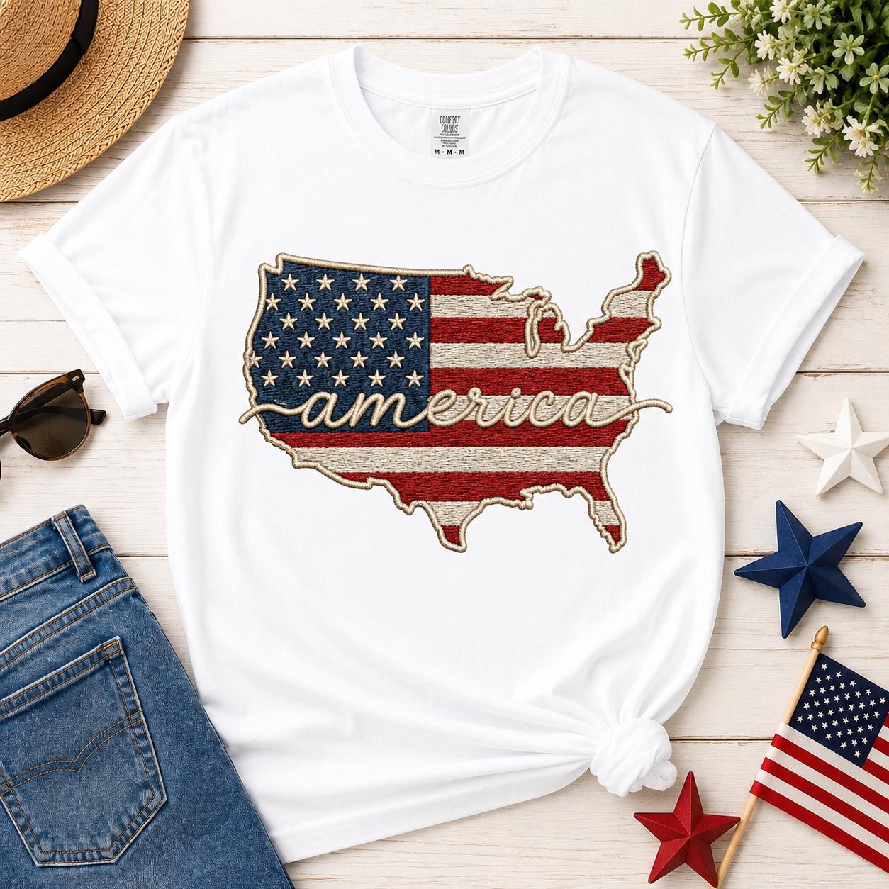 Comfort Colors USA Map Shirt, Patriotic 4th of July Tee, America Est 1776