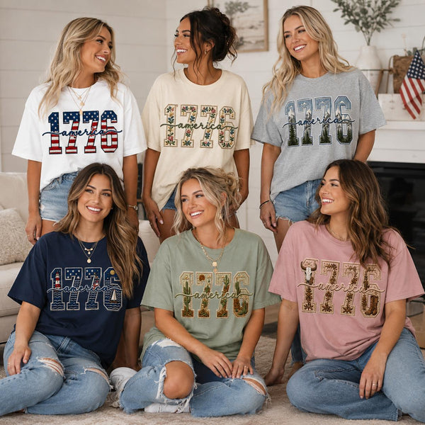Comfort Colors 1776 America Patriotic T-Shirt, Summer USA Tee Women