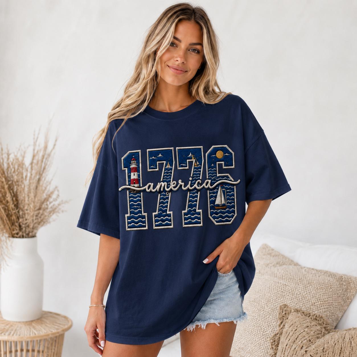 Comfort Colors 1776 America Patriotic T-Shirt, Summer USA Tee Women