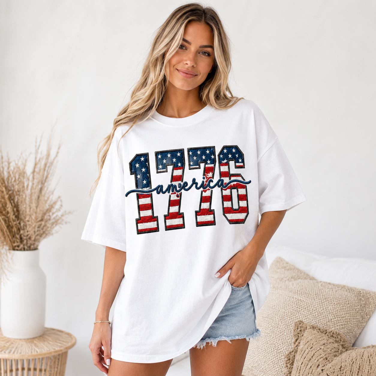 Comfort Colors 1776 America Patriotic T-Shirt, Summer USA Tee Women