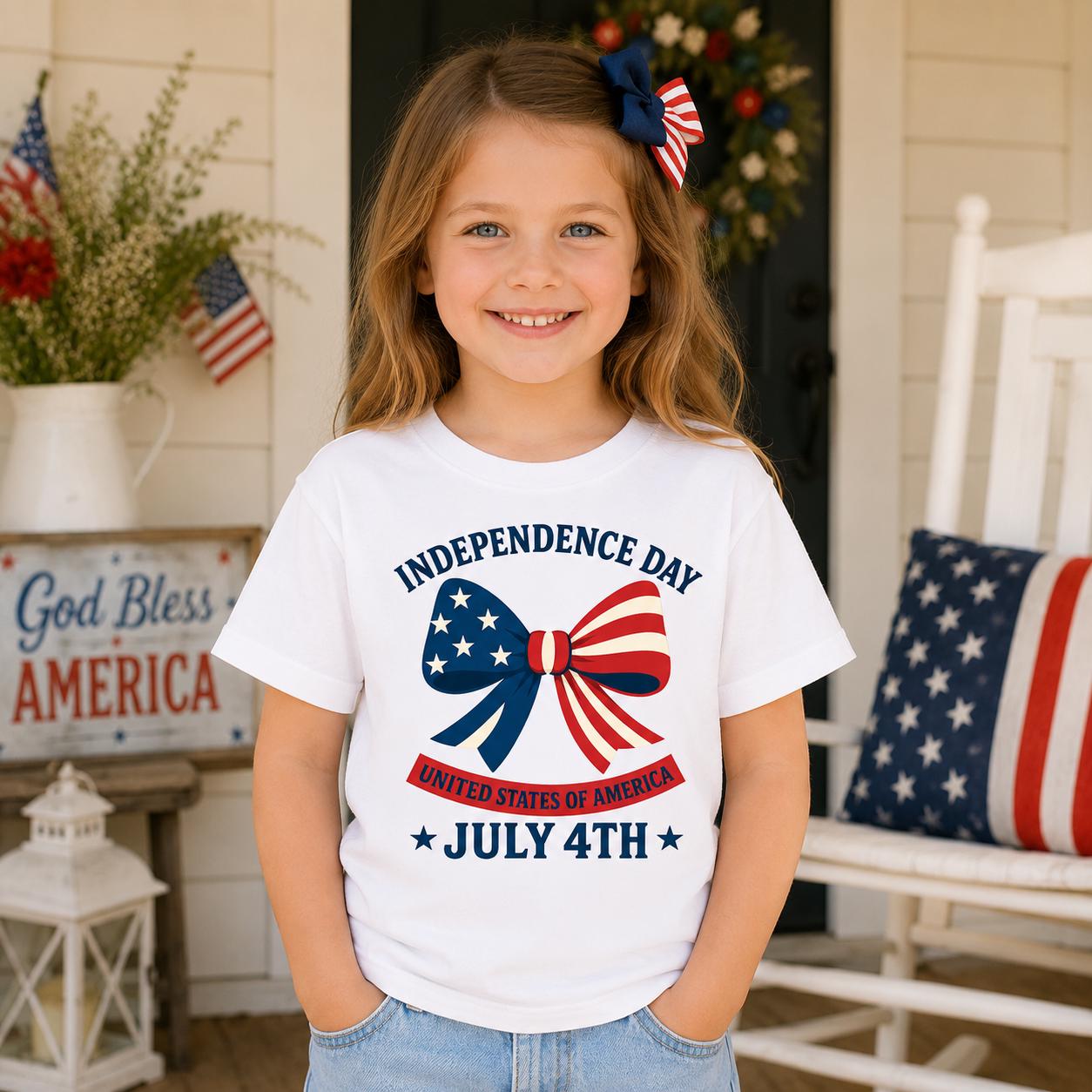 Youth Floral USA Independence Day T-Shirt, America Est 1776 Patriotic Tee