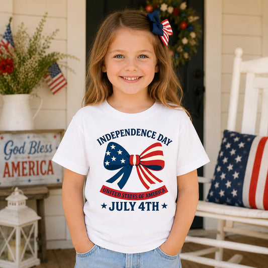 Youth Floral USA Independence Day T-Shirt, America Est 1776 Patriotic Tee