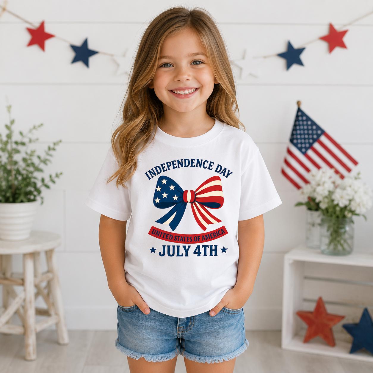 Youth Floral USA Independence Day T-Shirt, America Est 1776 Patriotic Tee