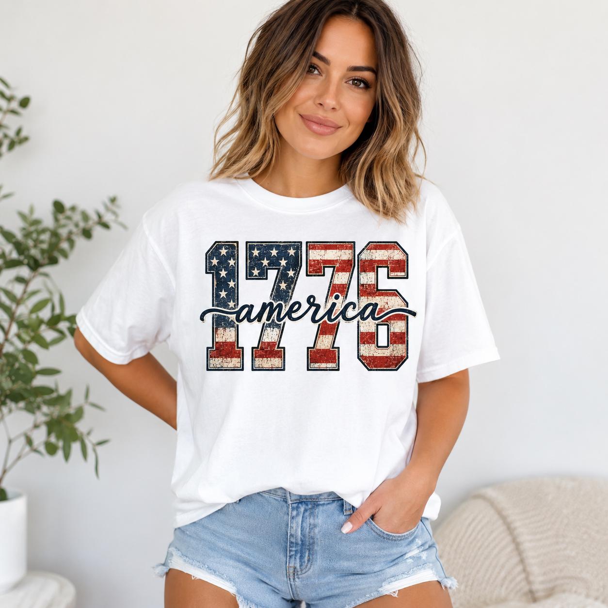 Comfort Colors 1776 America T-Shirt, Patriotic USA Summer Tee