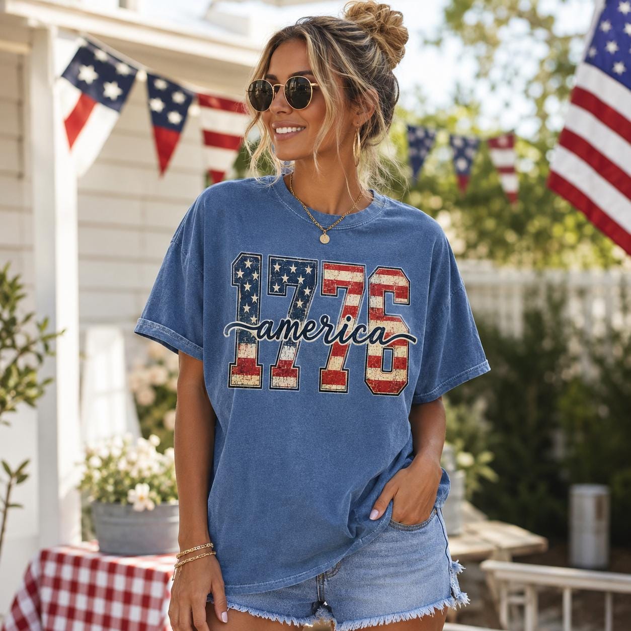 Comfort Colors 1776 America T-Shirt, Patriotic USA Summer Tee