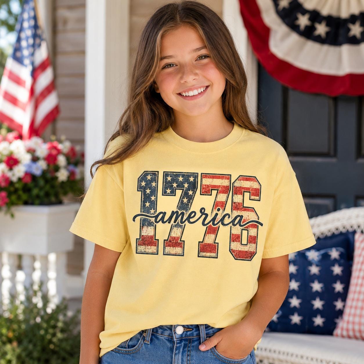 Comfort Colors 1776 America T-Shirt, Patriotic USA Summer Tee